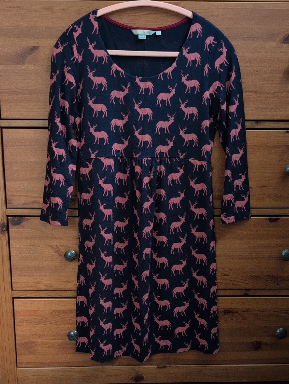 Boden Oh Deer Navy Tunic Dress with Pink Deer Print